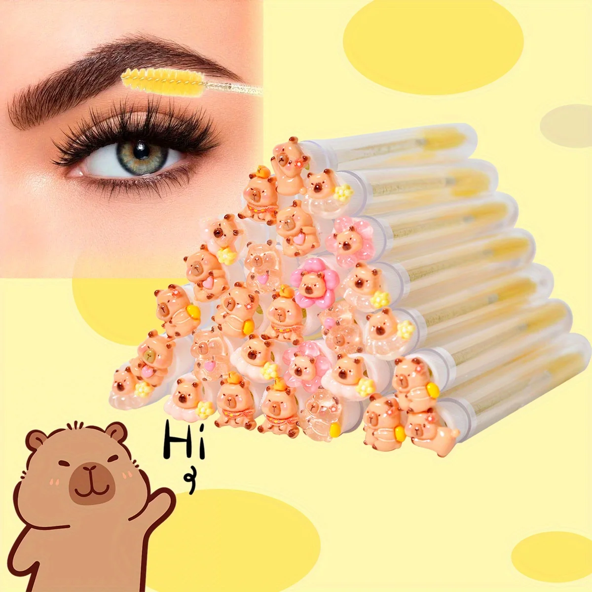 5/10/50pcs Kapibara Eyelash Extension Brushes, Cute Capybara Design, Reusable Nylon Bristle Oval Brushes, Unscented ABS