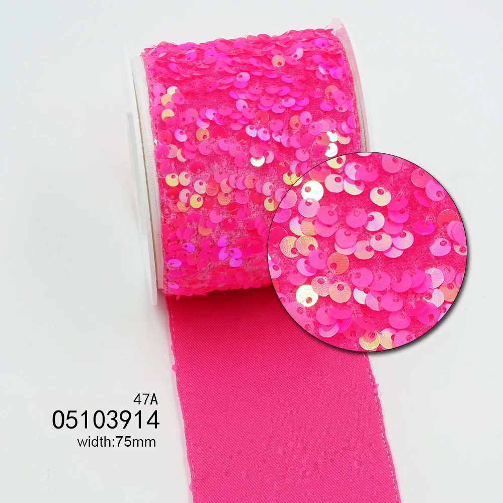 3 Inch 75mm DIY Double Color Peeled Untidy Sequin Fabric Reversible Sequin Ribbon For Craft Supplies Sewing Accessories 5 Yard