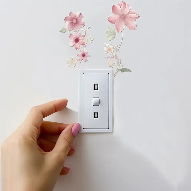 Autocollant mural interrupteur de belles fleurs, autocollant imperméable amovible en PVC pour chambre à coucher, salle de bains, salon, décoration de la maison 3