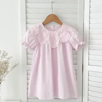 Pink Lace Embroidery Baby Girl Petal Collar Romper Elegant Princess Birthday Party Dress 2025 Summer Infant Clothes Sister Look 2