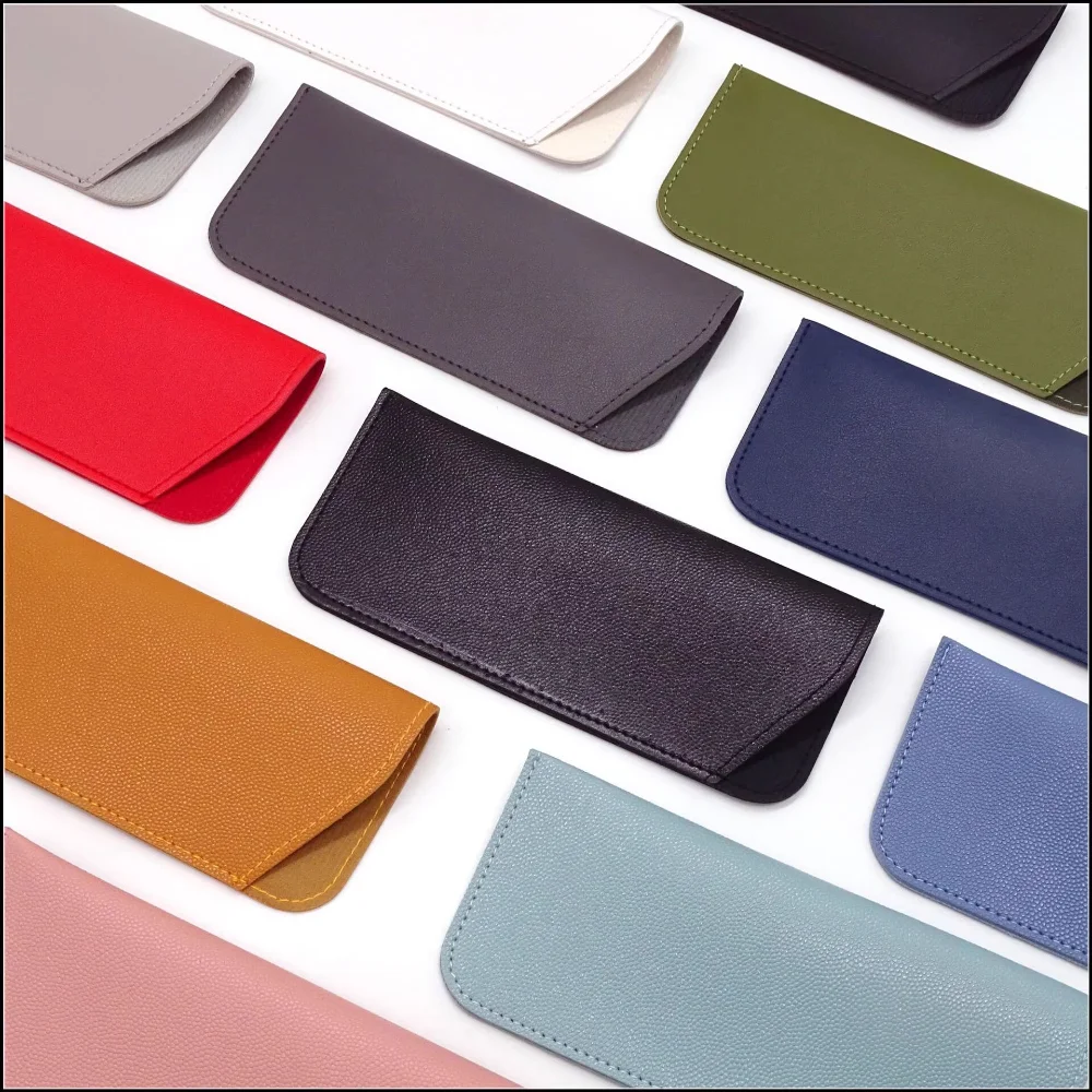 Retro PU Leather Side-Opening Glasses Pouch - Solid Color for Outdoor, School, and Office Use