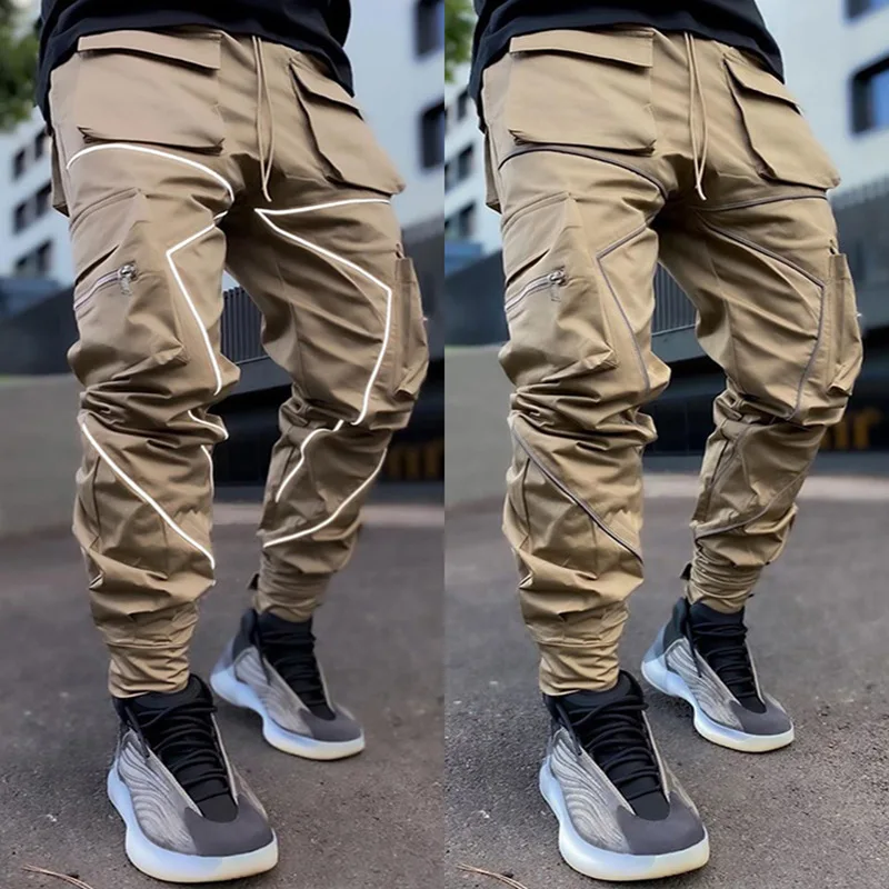 cargo jeans Autumn Men Pants Multi-pockets Harem Overalls Reflective Stripe Cargo Pants All-Match Casual Fashion Sports Male Trousers tactical cargo pants Cargo Pants