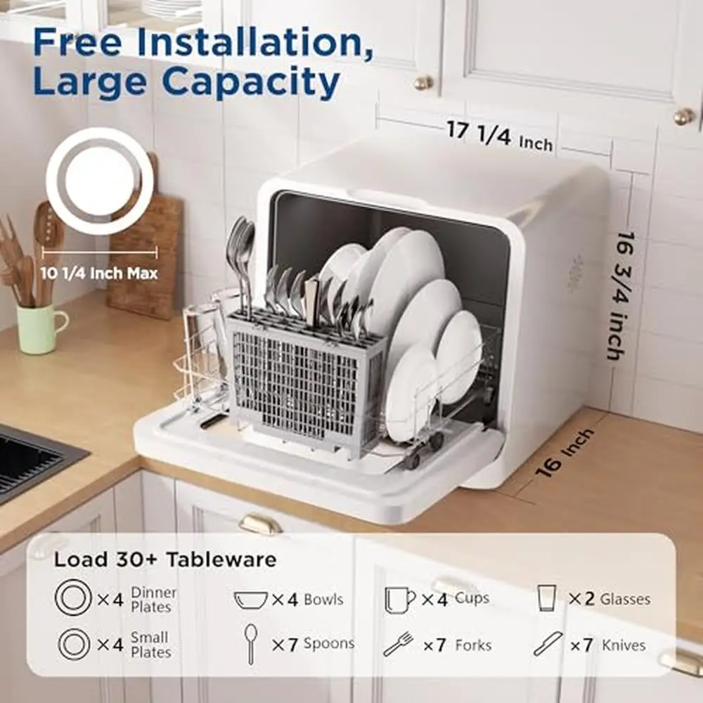 Portable Countertop Dishwasher 7L Detachable Water Tank 6 Program Compact Mini Dishwasher No Installation 3