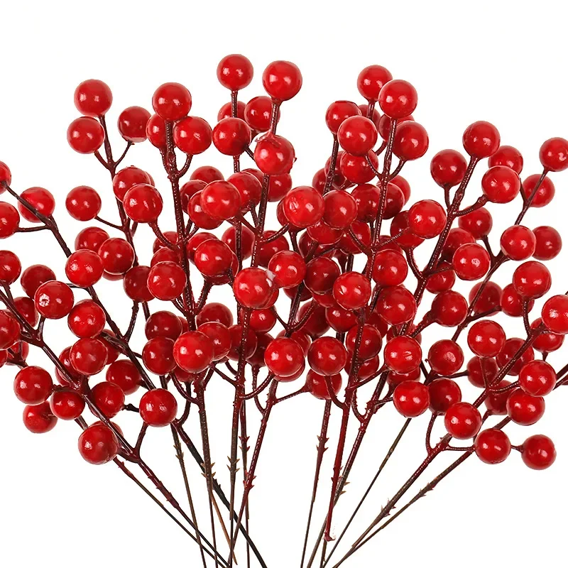 10/3PCS Christmas Decoration Artificial Pine Branches Holly Berries Red Berry Branches for Christmas Tree Wreath Gifts Decor
