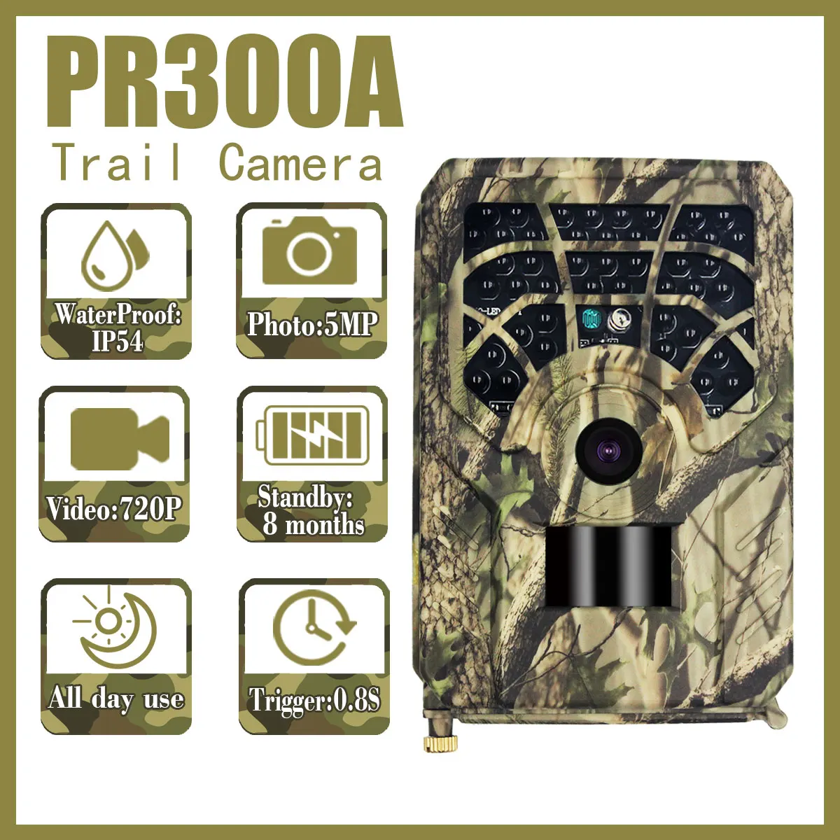 PR300TrailCameraWildlifeTrailCameraPIRInfraredNightHunting