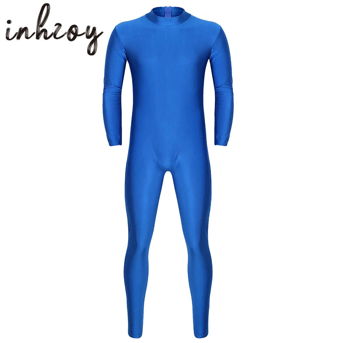 Mens Smooth Long Sleeve Bodystocking Lingerie Glossy Gymnastics Gym Fitness Full Body Bodysuit Jumpsuit Spandex Zentai Suit