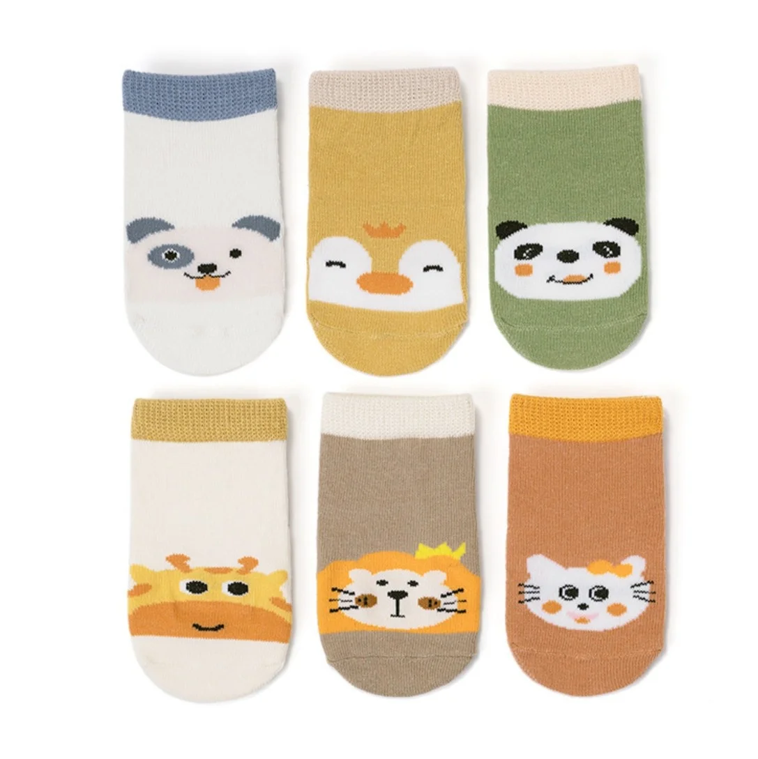 6 Pairs Kids Socks Cartoon Animal Pattern Cotton Non-Slip Floor Socks for Boys Toddler All-Season