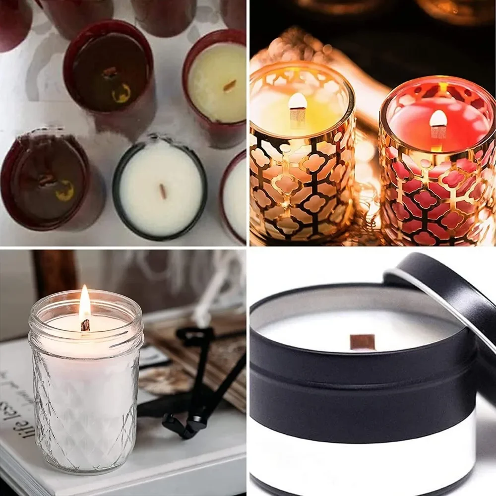 100-Piece Wooden Candle Wick Set with Holders for DIY Scented Candles and Decor