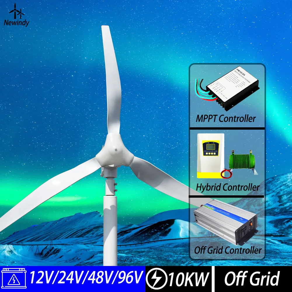

Horizontal Wind Turbine Generator Windmill 10000W 24V 48V 3 Blades With MPPT Charger Controller and Off Grid Inverter System