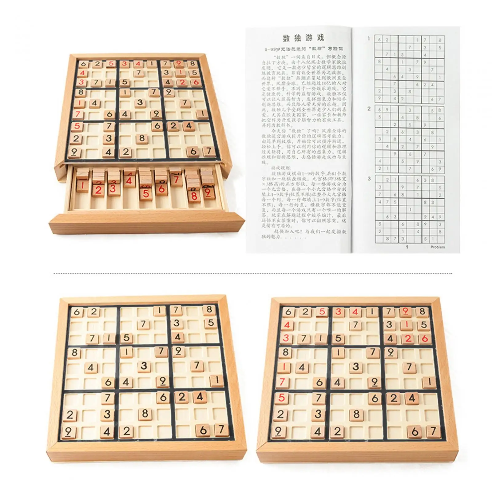 Wooden Sudoku Board Intelligence Montessori Chess Toy Puzzles Desktop Game Brain Teaser Portable Math Toy for Kids Families Game 6