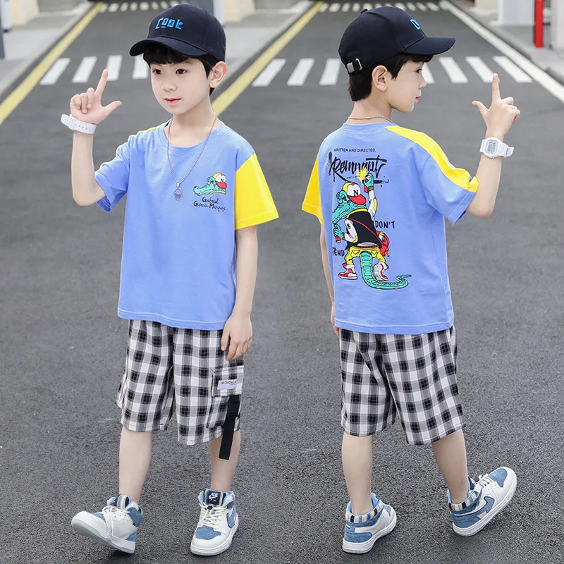 

Boys Clothing Sets Summer 2023 Cotton Teenage Kids Boys Suit For 4 6 8 10 12 13 Years Children Short Sleeve Shirt Shorts Set