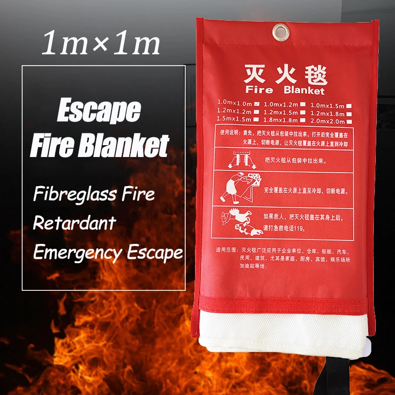 Fire Blanket 1M X 1M Fiberglass Flame Retardant Emergency Survival Safety Cover Shelter