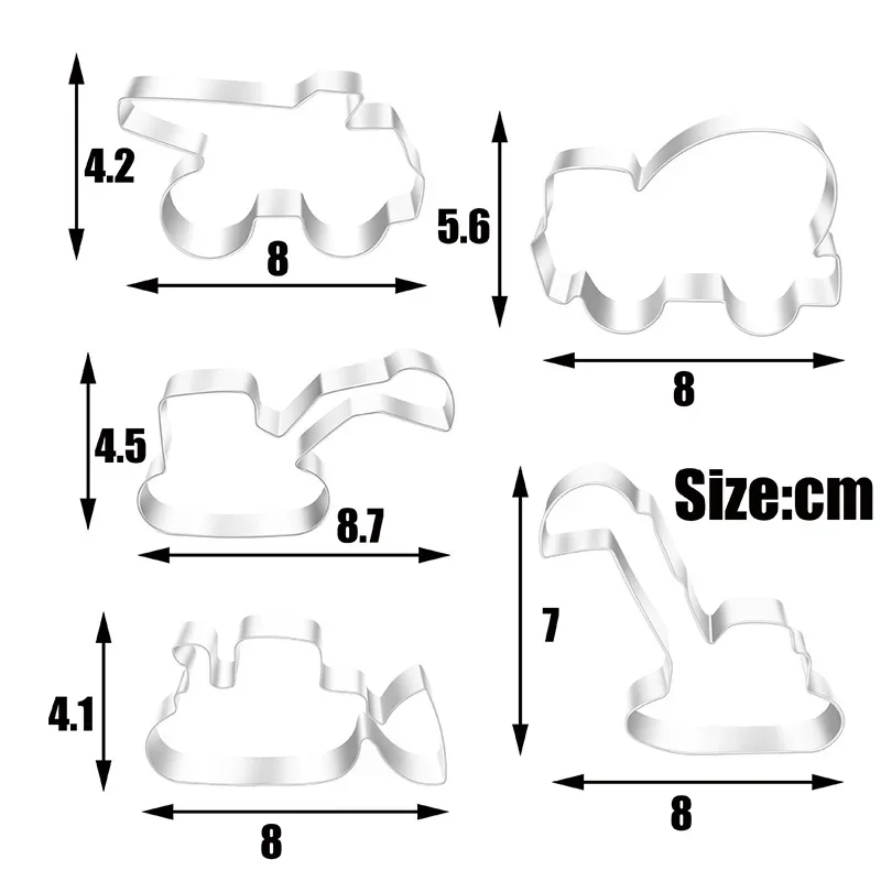 Cookie Cutter Set Stainless Steel Engineering Truck Excavator Digger Bulldozer Dump Truck Candy Biscuit Fondant Cutters Mold cookie cutter cookie mould fondant cutter