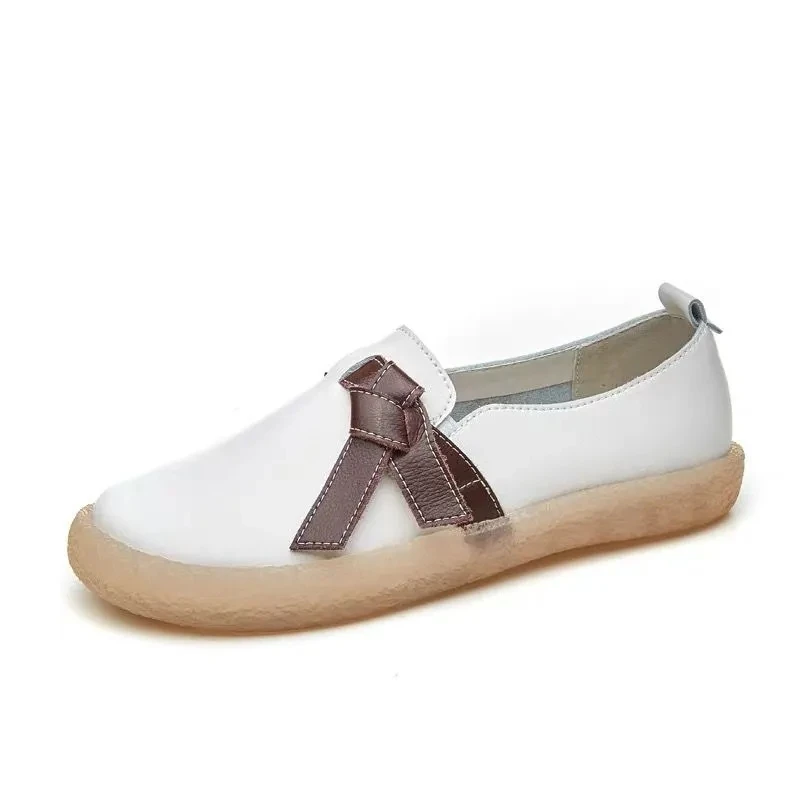 

Spring Genuine Leather Shoes Flats 2022 New Fashion Platform Women White Loafers Summer Classic Nurse Shoes Ladies Leather Flats