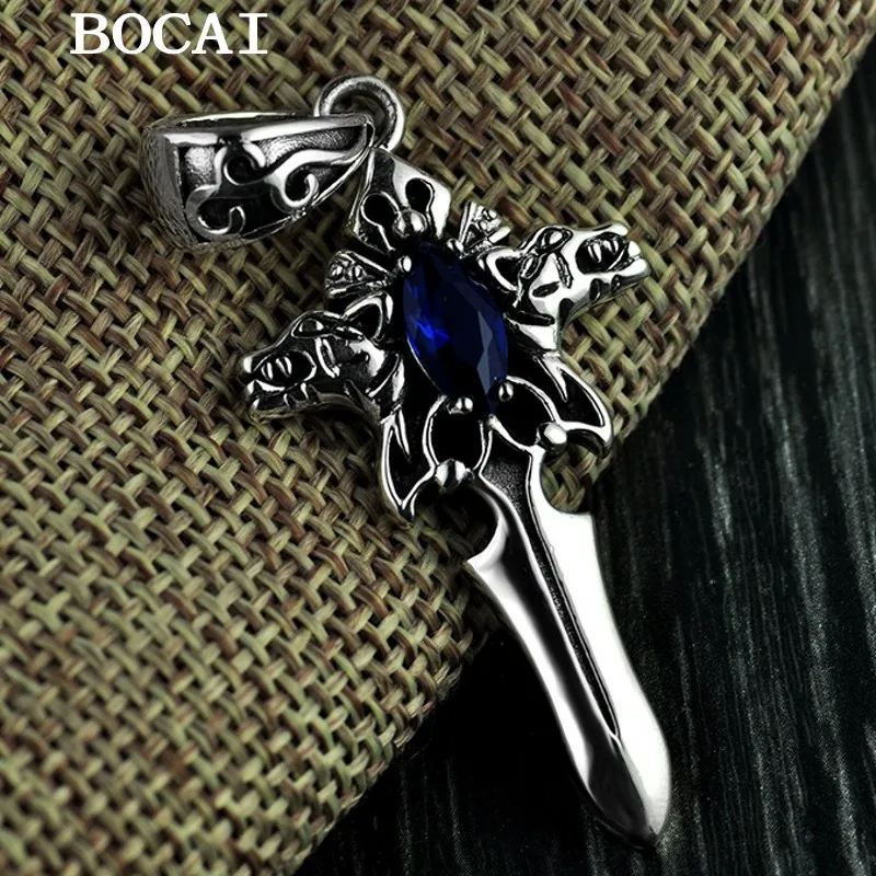 

BOCAI NEW S925 Silver Vintage Simple and Dominant, Sword, Cross, Pendant Men's Gift Free Shipping