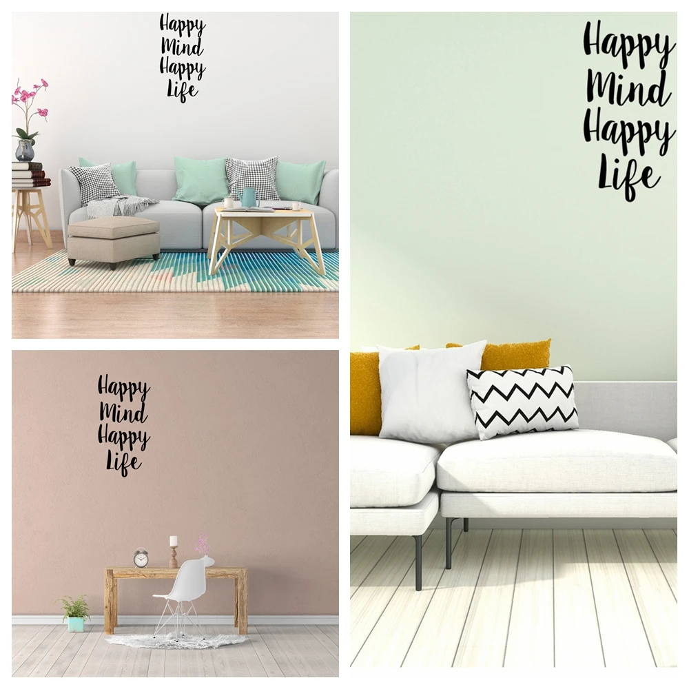 

1 pc nice simple phrase happy life Wall Sticker Home Decoration Accessories For Kids Rooms Home Decor Wall Art Drop Shipping