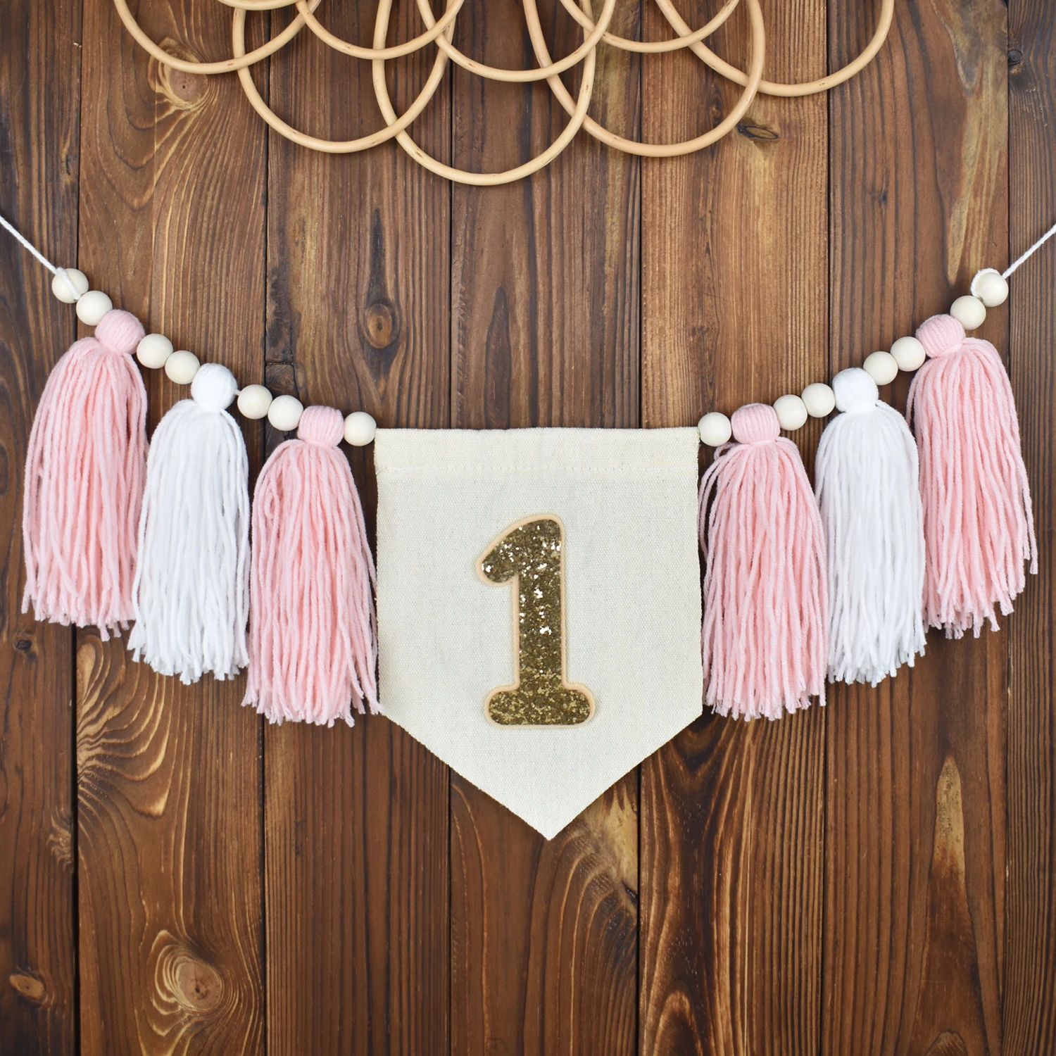 Description Picture 2 of item1pc 1st Birthday High Chair Banner Handmade Boho Yarn Tassel Banner First Birthday Party Decoration Supplies for Girls and Boys