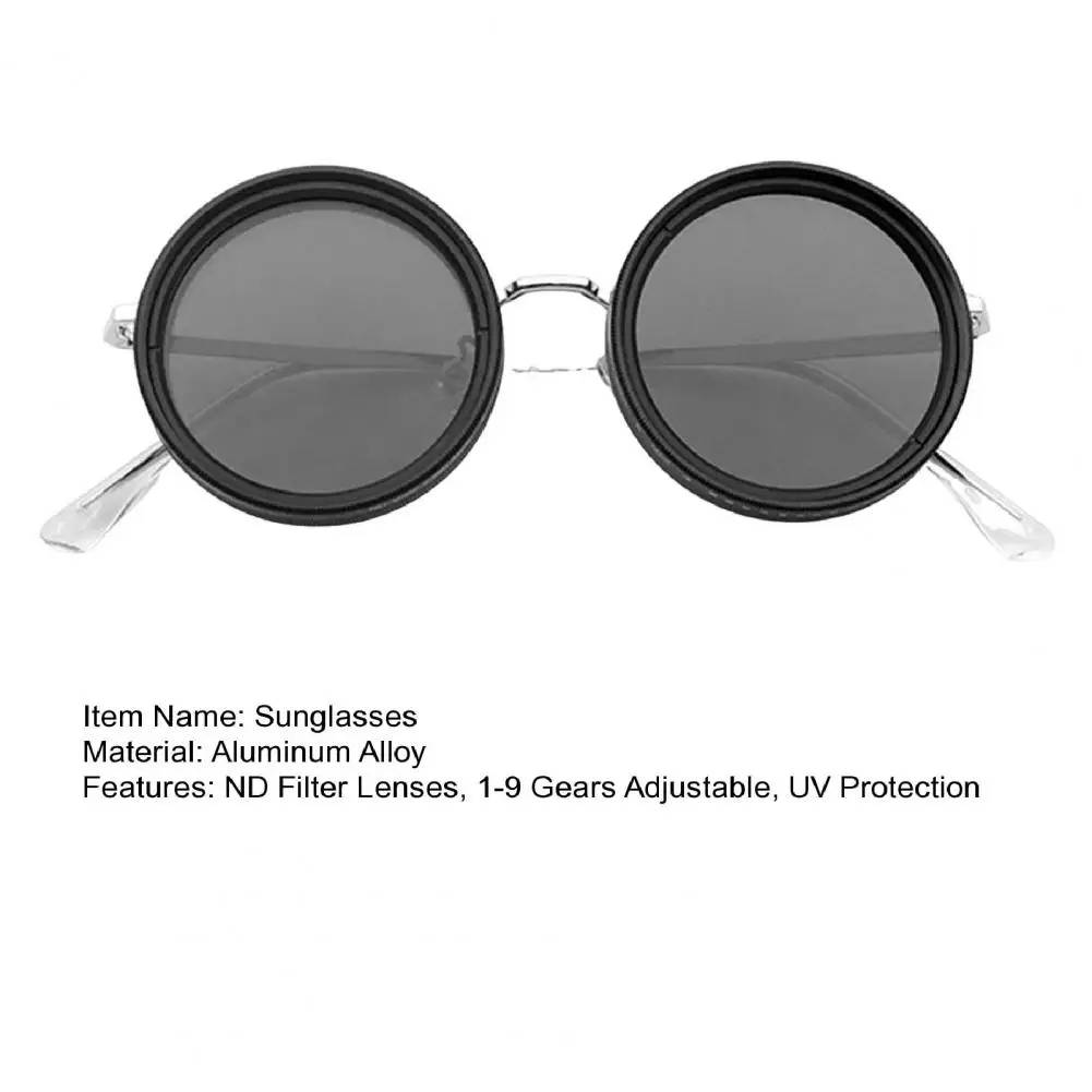 Round Sunglasses Aluminum Alloy Polarized Glasses With ND Filter Lenses 1-9 Gears Adjustable Tint UV Protection Fishing Eyewear cycling sunglasses