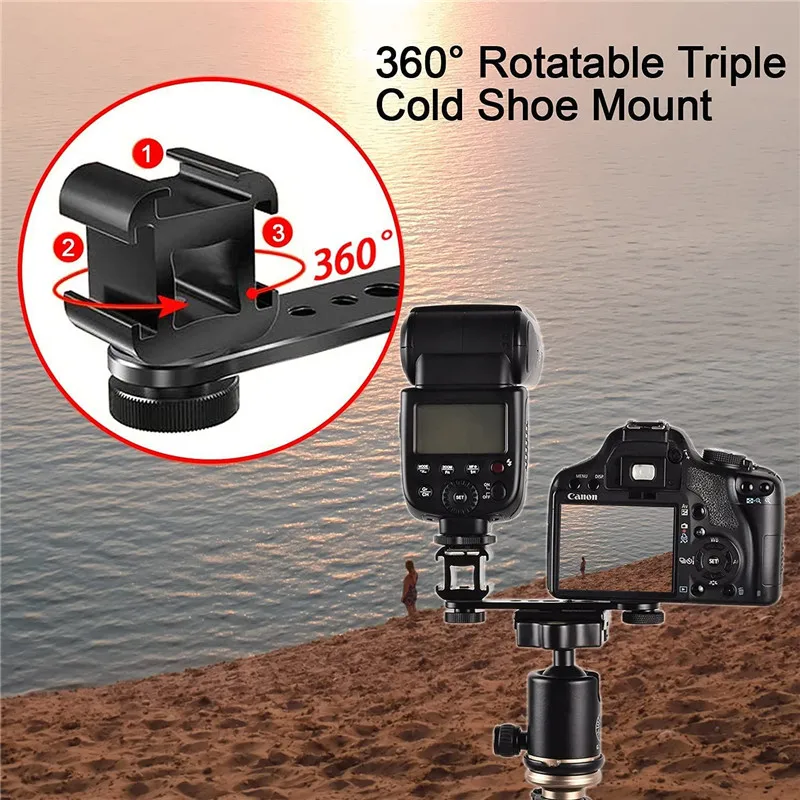 3-in-1-Adapter für Kaltschuh-Montage, Verlängerungsstange, Halterung, Ständer für Kamera, Handy, Vlog, Videoleuchte, dreifache Blitzschuhplattenhalterung – Detail 7