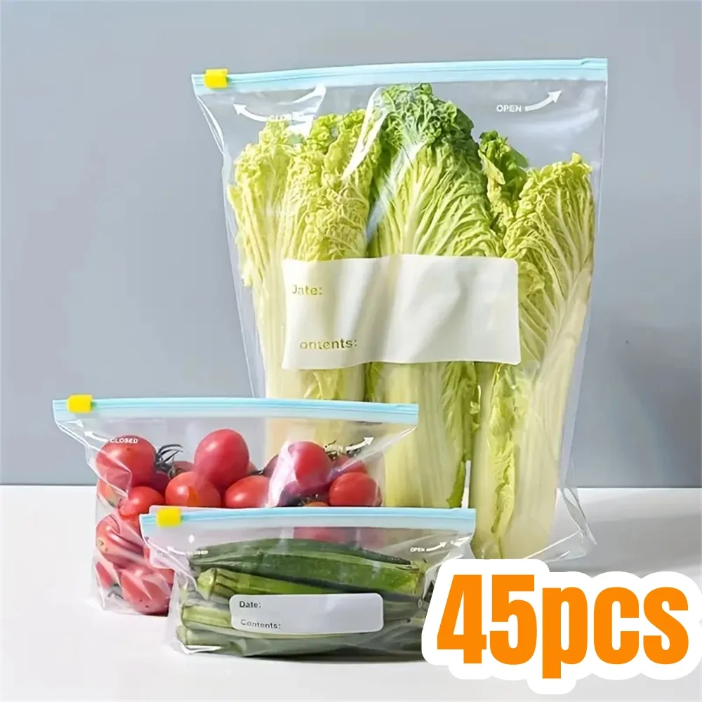 10-45pcs Fresh-keeping Storage Bags Zipper Sealed Food Bags for Fruits Grains Vegetables Meat