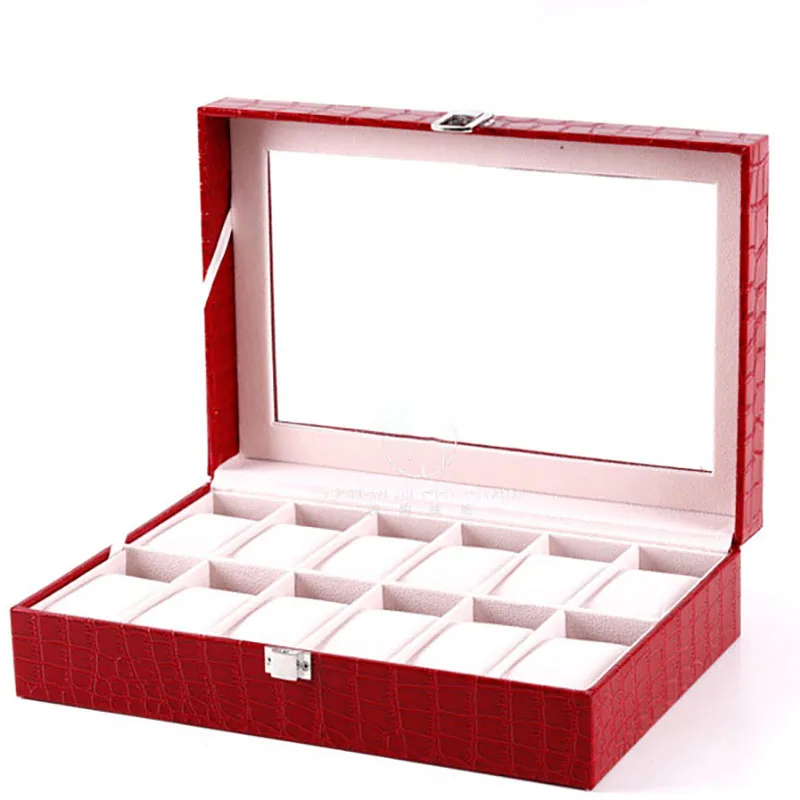 

Watch Box PU Leather 6 10 12 Slots Watches Display Case Jewelry Holder Storage Organizer with Lock for Men & Women Best Gift Box