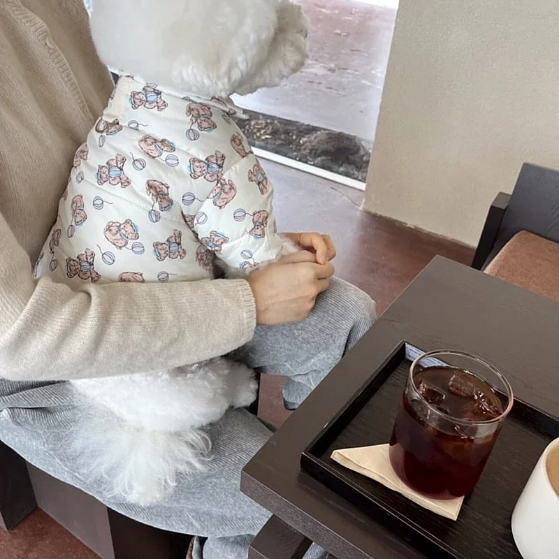 Warm Puppy Coat Winter Thickened Cotton Coat Teddy Vest Down Bichon Frise Animal Printed Cardigan Yorkshire Cute Jackets Pet Jacket