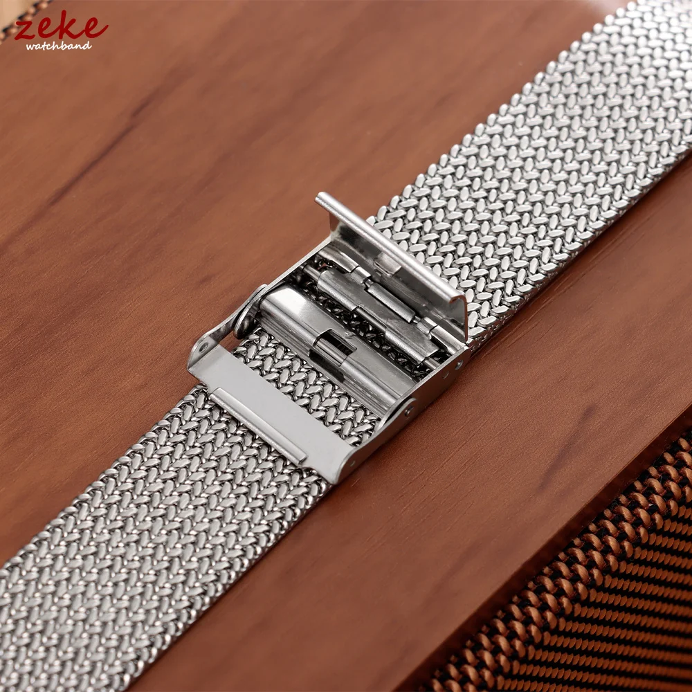 Gold & Silver Milanese Mesh Watchband – Stainless Steel Bracelet with Folding Buckle Belt, Universal 16mm to 20mm Strap