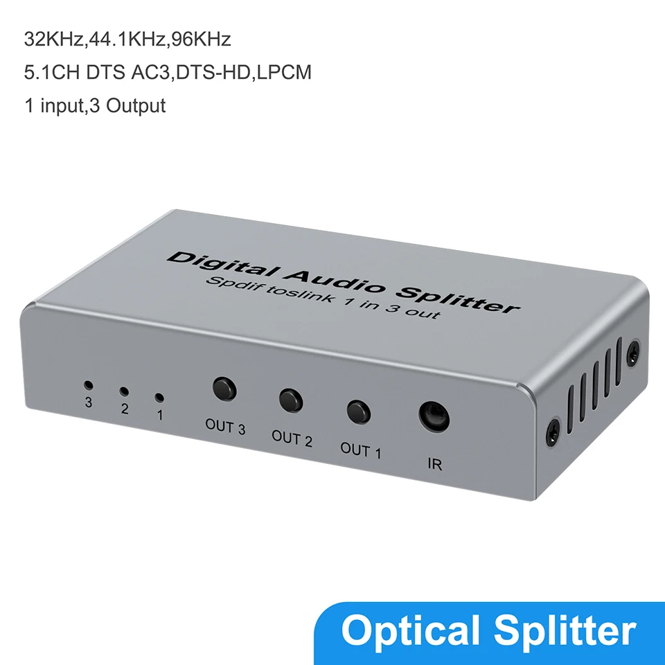 CAMWAY Digital Optical Audio Splitter 1x3 - Toslink SPDIF Splitter With 3.3ft Cable For Multiple Devices