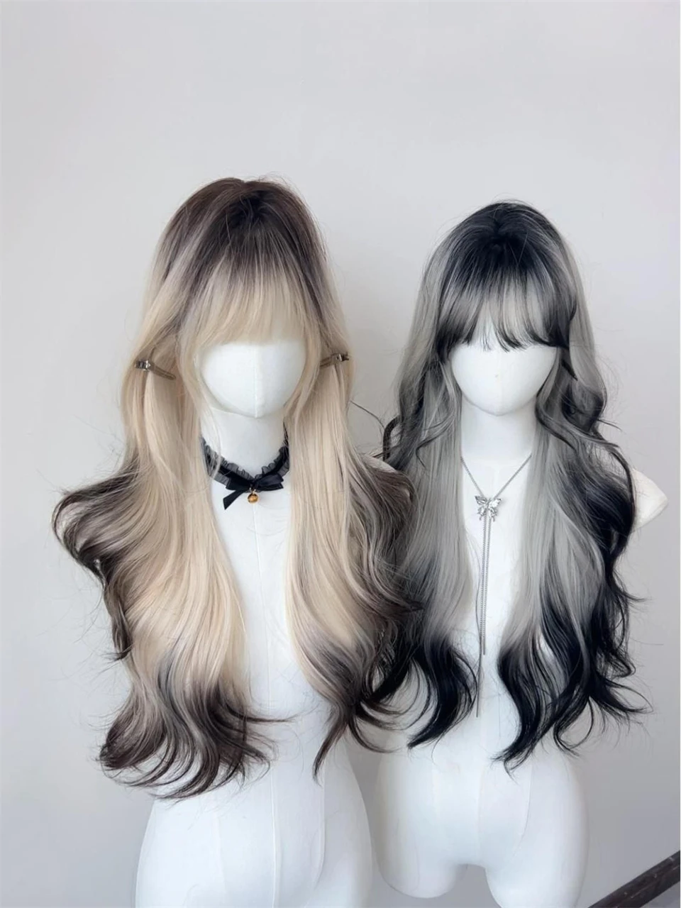 Brown Black Synthetic Wig with Bangs for Women