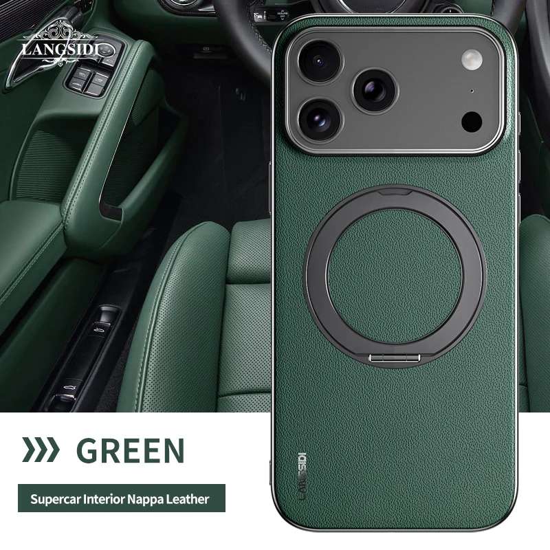 Luxurious Magnetic Leather Phone Case with Ring Holder and Lens Protection
