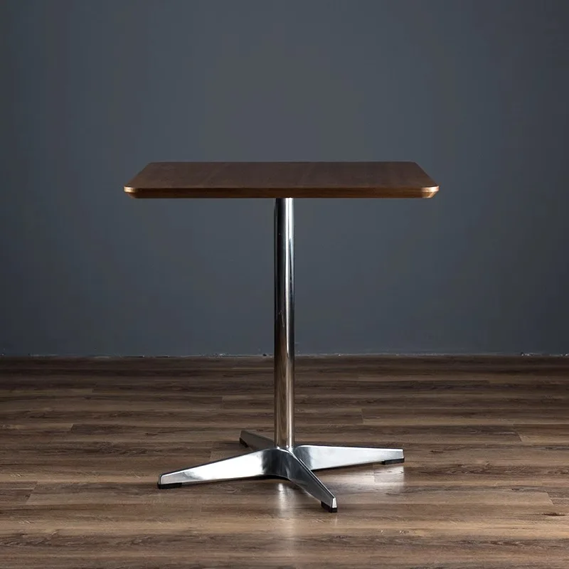 Nordic simple table walnut cafe dining table stainless steel restaurant commercial negotiation small square