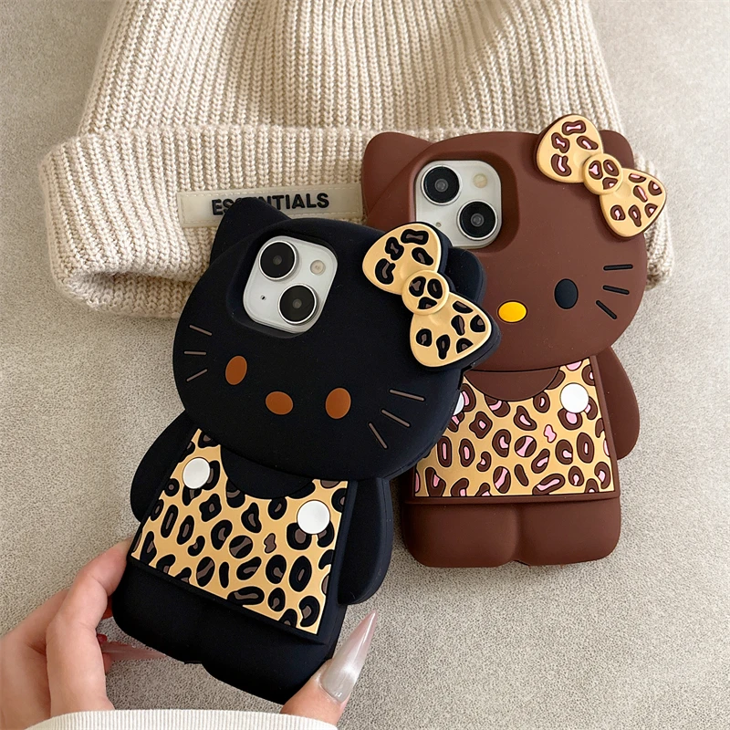 Sanrio 3D Cartoon Hello Kitty Bow Phone Case For iPhone 17 16 15 14 13 12 Pro Max 11 Anti Fall So Cute Y2K Soft Silicone Cover