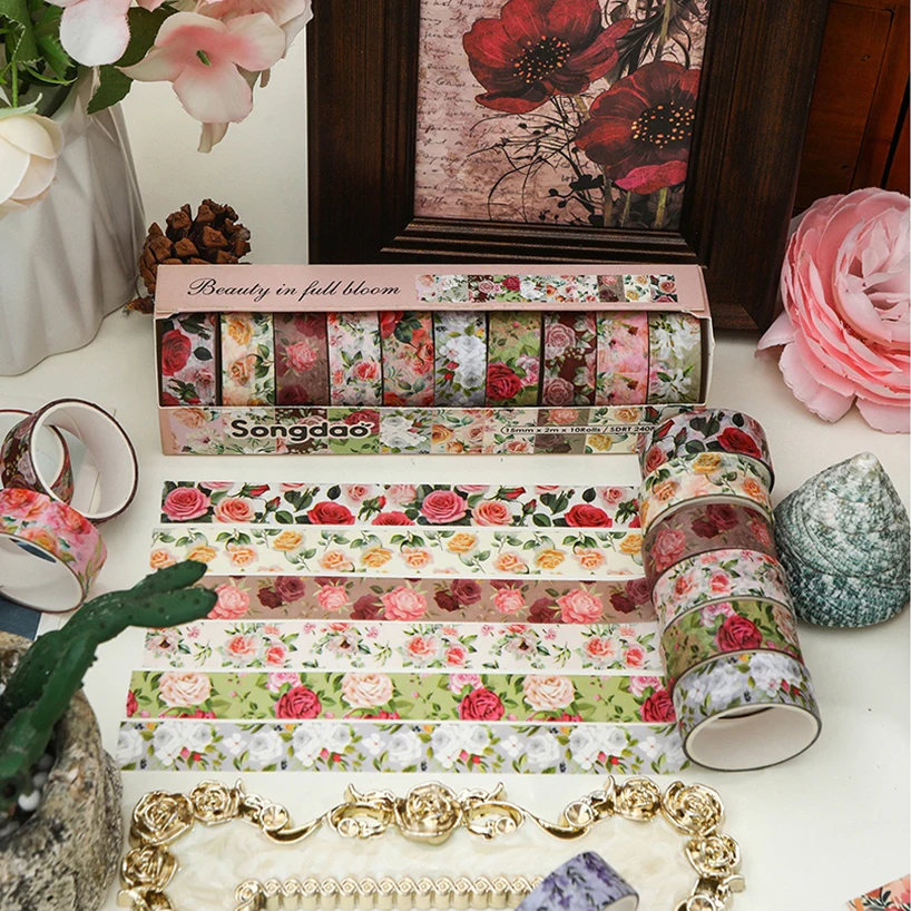 10 Rolls Retro Flowers Washi Tapes Scrapbooking Supplies Washi Tape Cinta Adhesiva Decorativa Plants Diary Decoration Washitape 3