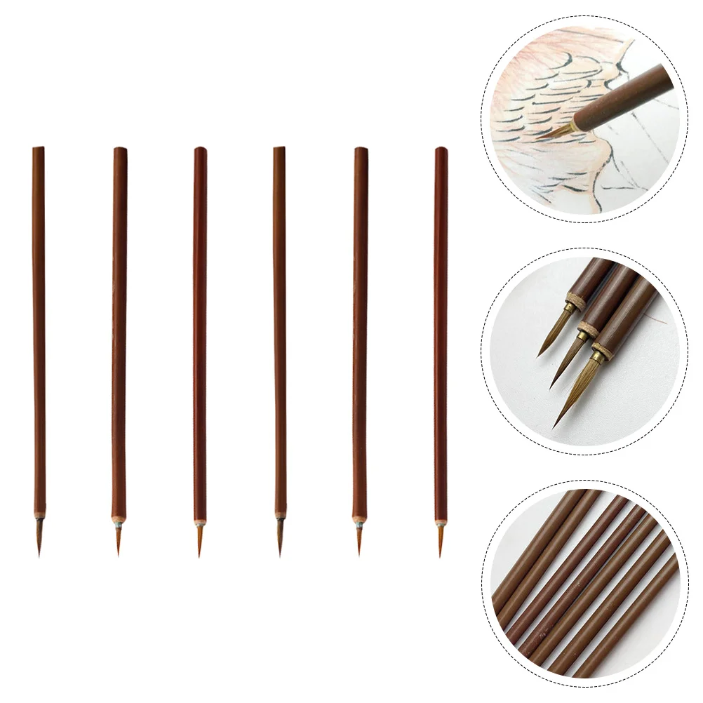 6 Pcs Writing Brush Calligraphy Painting Student Ink Wolf Hair Bamboo Watercolor Pens Liners