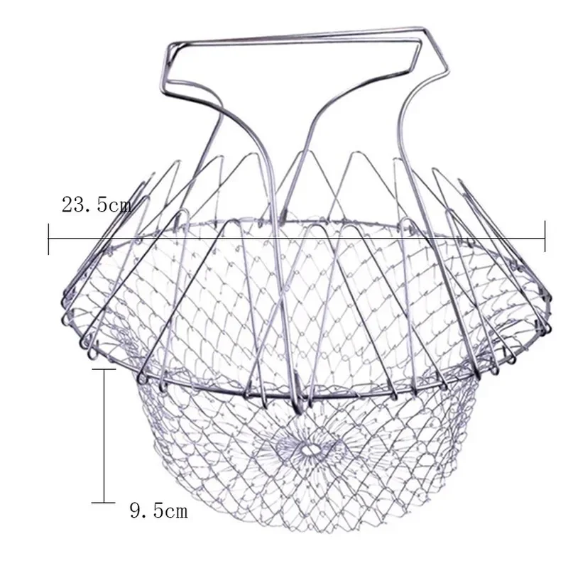 Foldable Fry Basket Multifunction Steam Rinse Strain Drainer Basket Mesh Basket Strainer Vegetable Washer Basket Kitchen Gadget