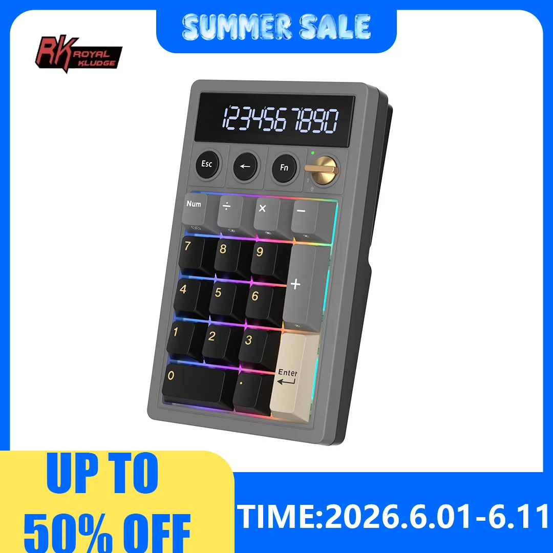 RK ROYAL KLUDGE M20 2.4G 무선 넘패드 키보드 트라이 모드 17키 RGB 핫스왑 가능 가스켓 노브 계산기 키보드 PBT 키캡