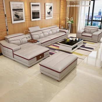 Linlamlim Living Room Italian Leather Couches | Luxury L-Shaped Genuine Leather Sectional Sofa Sets with USB, Bluetooth Speaker 1