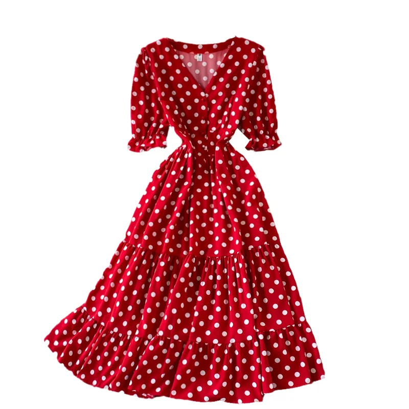 Vestidos Pin Up Tjama Vestido Largo De Verano Con Lunares Blancos