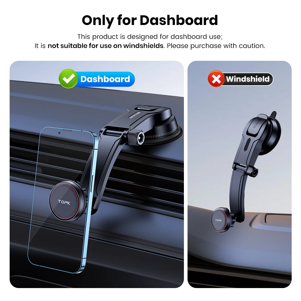 Magnetic Car Phone Holder for Dashboard, Upgraded Ultra Strong N52 Magnet Adjust