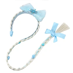 Girls Floral Braid Headband in Pastel Colors - Princess Dress - Up Hair Accessory (Blue - Bow - 01)