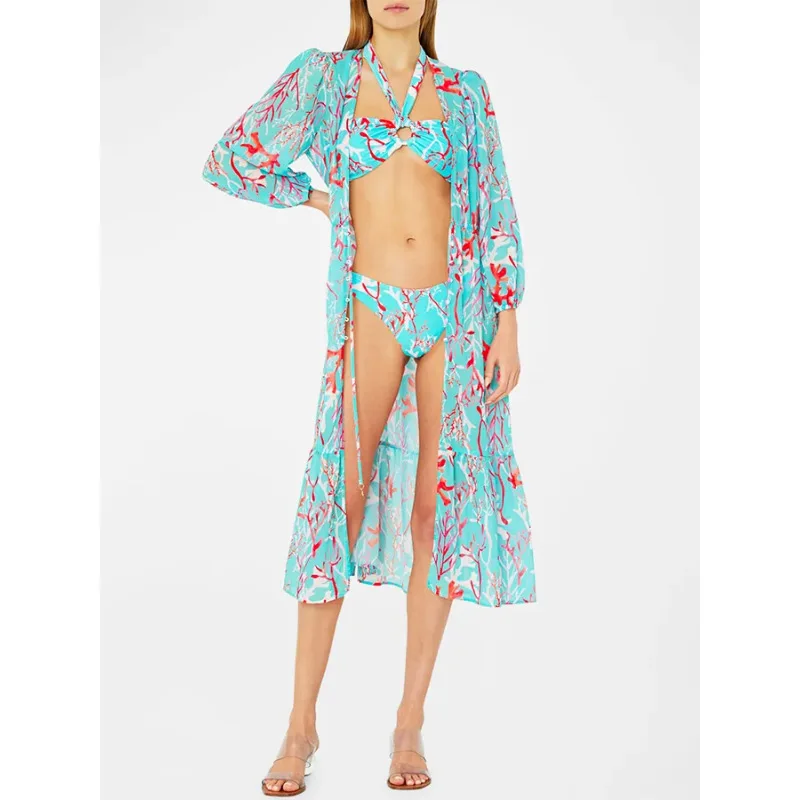 2024New Split Three-Piece Bikini Swimsuit Women's Skinny Slimming Swimsuit Outfit Chiffon