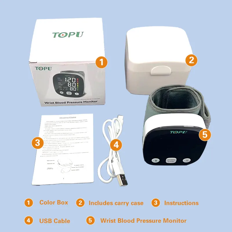 TOPU MEDICAL LED Screen Wrist Sphygmomanometer Wrist Digital Tensiometer Digital Blood Pressure Monitor With Voice Function