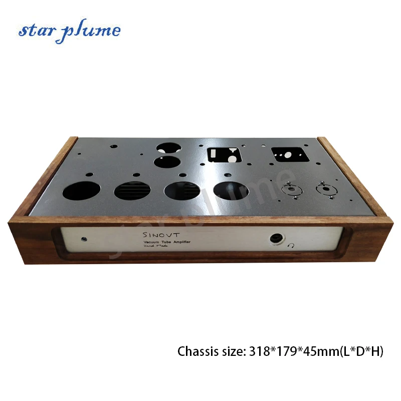 (318*179*45mm) Iron Aluminum Amplifier Case 6V6/6P14 Push-Pull Vacuum Tube Amplifier Chassis Shell DIY Box Wooden Frame Chassis