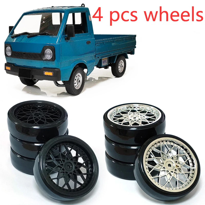 VGEBY RC Truck Wheel,2Pcs Rubber Tire 55mm Dia Aluminium Alloy Fit For D12 1/10 RC Car RC Vehicle Scale Accessories (Black) Car Model Accessory D12 Upgrades 1/10 Rc Wheels And