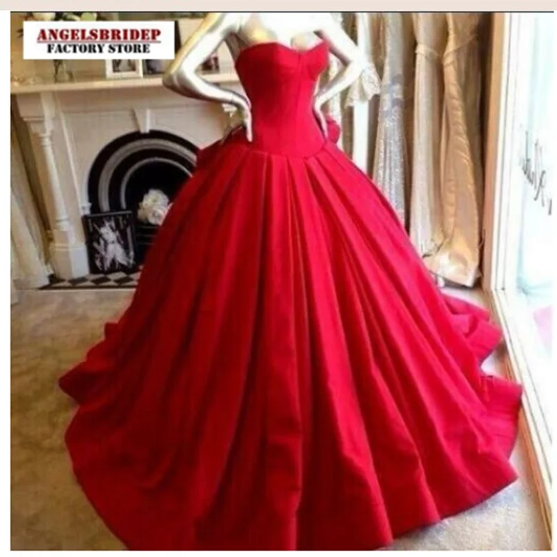 

Красные атласные свадебные платья для милой, платья для помолвки и вечеринки, корсет в пол, со шнуровкой, Vestido De Noiva, приблизительная длина