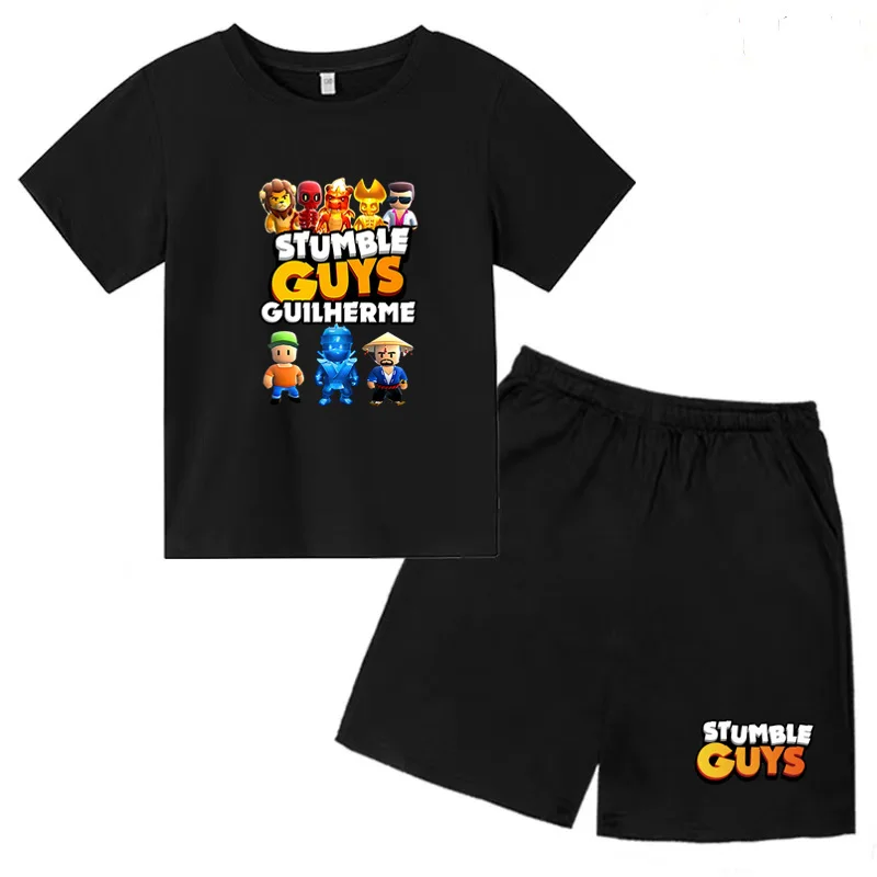 Kids clothing set 3-12yrs boys girls cartoon STUMBLE GUYS print T-shirt + shorts 2P outdoor sports leisure set