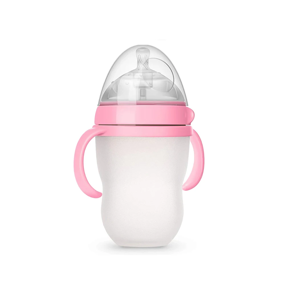 1Pcs baby bottle with handle 150/240ml nano silver wide mouth bottle newborn feeding silicone bottle BPA free water bottle milk bottle feeding bottle