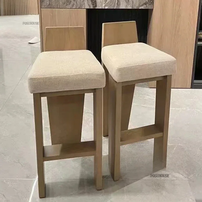 American Solid Wood Bar Chairs Nordic Island Table Dining Chair Home Bar Designer Backrest Stools Front Desk High Chair