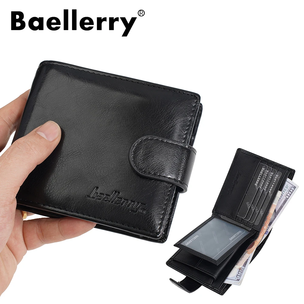 Men's Wallet with Zipper & Snap Fastener, Baellerry Short PU Leather Wallet for Men, Large Capacity Multi Card Slots Money Clip,