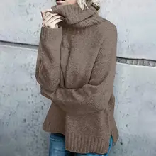 

Winter Sweatshirt Turtleneck Long Sleeve Casual Style Solid Color Pullover Knitted Sweater for Women